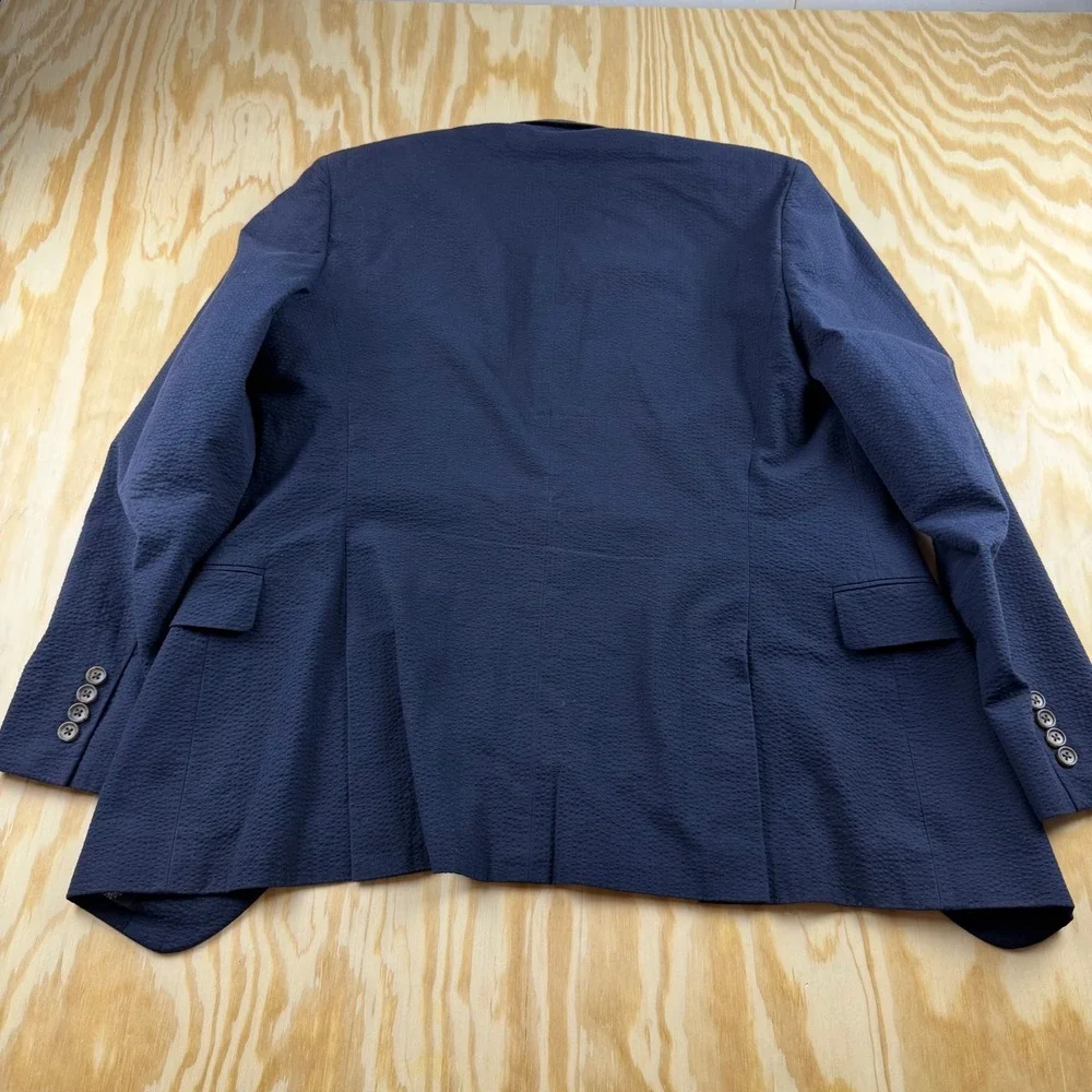 Bonobos Mens 38R Slim Fit Seersucker Blazer Navy Blue Cotton Unconstructed Coat